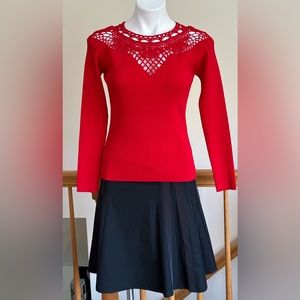 Moi Moi Red Beaded Crochet Neck Line And Shoulders Blouse Sz S. Thick Material.